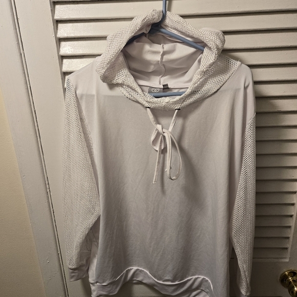 Daisy Fuentes White Hooded Long Sleeve Top with Mesh Arm Details - Picture 5 of 11